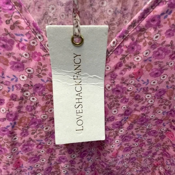 LoveShackFancy Pink Floral Rina Ruched Dress, 8, NWT